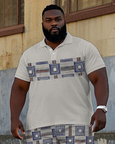 Men's Vintage Geometric Pattern Printed Big & Tall Short Sleeve Polo Shirt Shorts Set